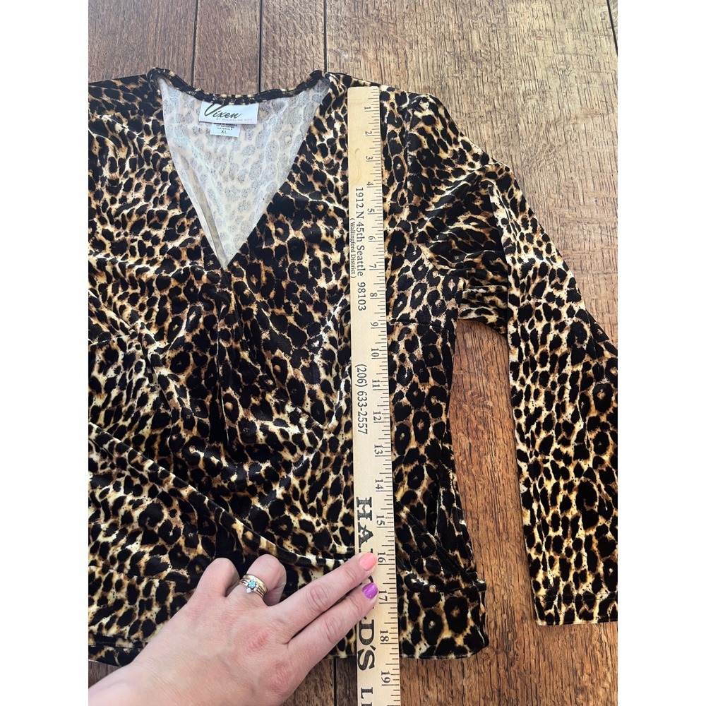 Vixen by Micheline Pitt leopard velet wrap top 3/4 sleeves pin-up retro XL - Picture 5 of 5